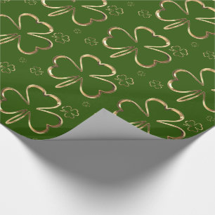 Papel De Presente Feliz Dia de São Patrício Verde e Dourado Trevos T