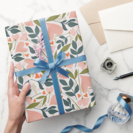 Papel De Presente Feliz Dia dos Namorados Corações de Coral Floral B