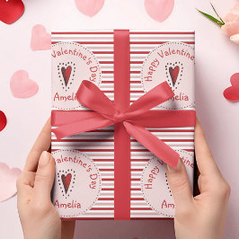 Papel De Presente Feliz Dia dos Namorados, Rosa e Greve Vermelha