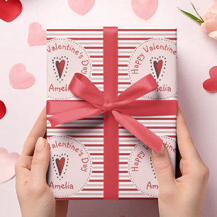Papel De Presente Feliz Dia dos Namorados, Rosa e Greve Vermelha