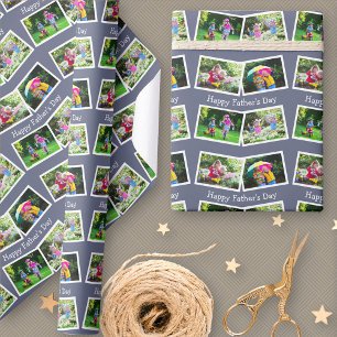 Papel De Presente Feliz Dia dos Pais 4 Padrão de Colagem de Fotos Az