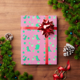 Papel De Presente Feliz Dinomight Aniversário, verde rosa