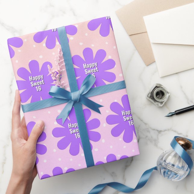 Papel De Presente Feliz Doce 16 Daisy Roxo (Presentear)