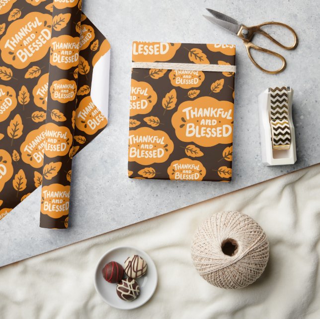 Papel De Presente Feliz e abençoada queda de laranja deixa castanho  (Artesanato)