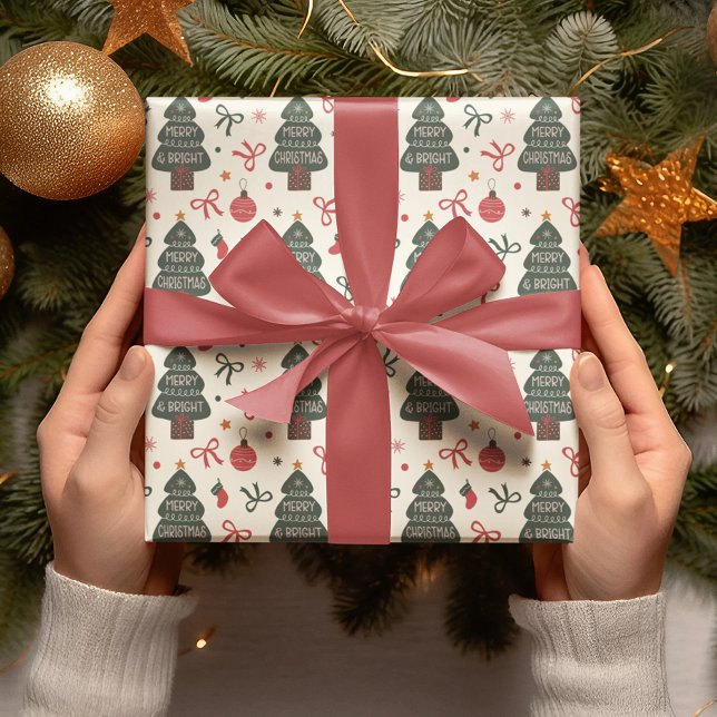 Papel De Presente Feliz e Árvore de Natal Brilhante (Criador carregado)