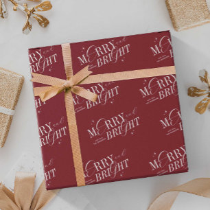 Papel De Presente Feliz e Bright Red Elegante Script Moderno Natal