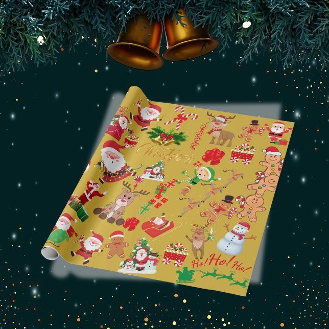 Papel De Presente Feliz e Natal brilhante sobre fundo dourado | (Criador carregado)