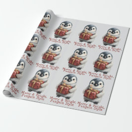 Papel De Presente Feliz e Pinguim Brilhante Natal
