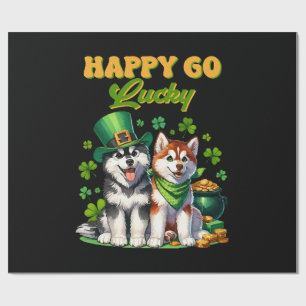 Papel De Presente Feliz e Sortudo Husky Fofo Dia de São Patrício