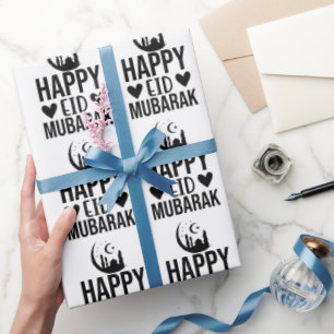 Papel De Presente Feliz Eid Mubarak Crescent Mesquita Black White