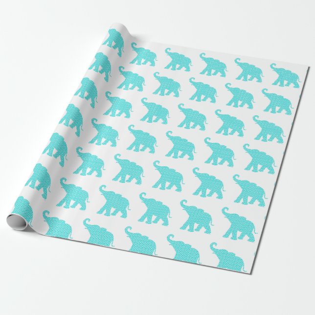 Papel De Presente Feliz Elephant Art Turquoise Patterno Cute (Desenrolado)