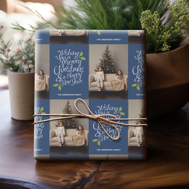 Papel De Presente Feliz Feliz ano novo de Natal - 1 Whimsical Fotogr (Personalized Photo Wrapping Paper)