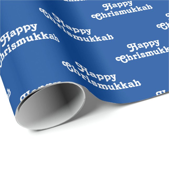 Papel De Presente Feliz Feriado Judaico Azul Chrismukkah Branco (Ponta do rolo)