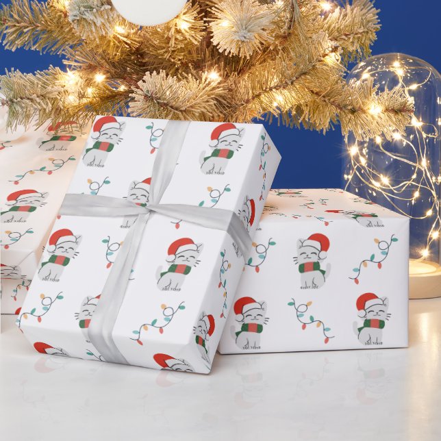 Papel De Presente Feliz Gato De Natal Com Chapéu De Noel Mogal (Feriados)
