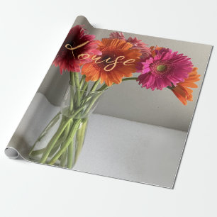 Papel De Presente Feliz Gerbera Colorida Flor +Nome Personalizado