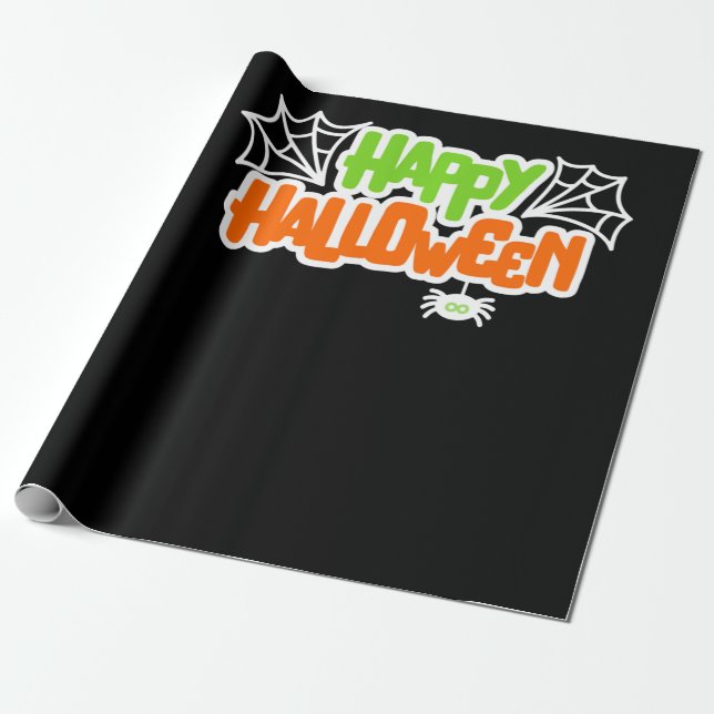Papel De Presente Feliz Halloween Colorida Aranha Cótea (Desenrolado)