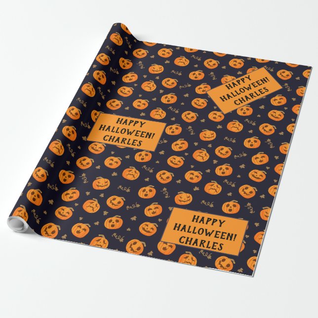Papel De Presente Feliz Halloween Engraçado, Assustador Laranja Pump (Desenrolado)
