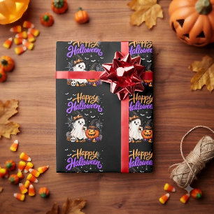 Papel De Presente Feliz Halloween Fantasma Fofo Abóbora Assustador