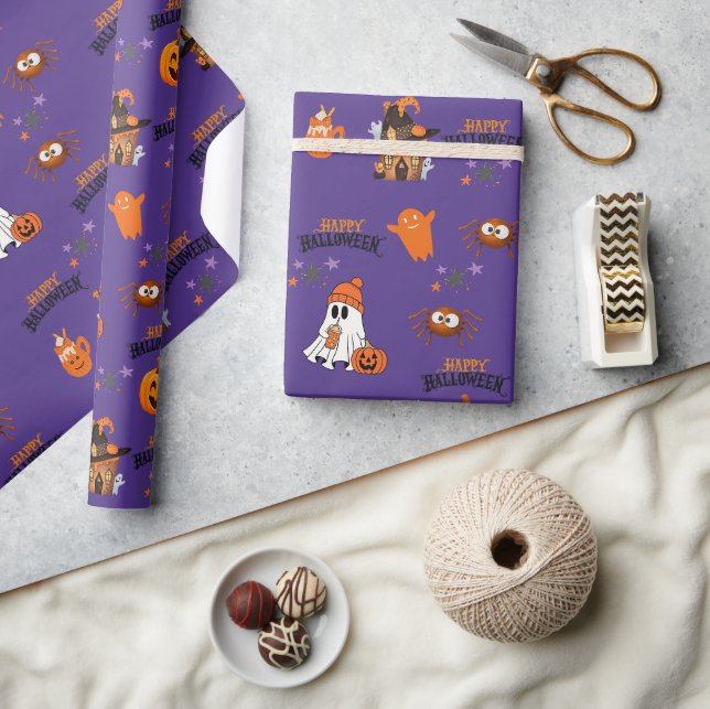 Papel De Presente Feliz Halloween Ghost Pumpkin (Artesanato)