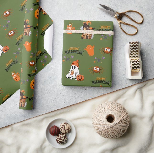 Papel De Presente Feliz Halloween Ghost Pumpkin (Artesanato)