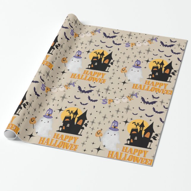 Papel De Presente Feliz Halloween Ghost Wrappaper (Desenrolado)