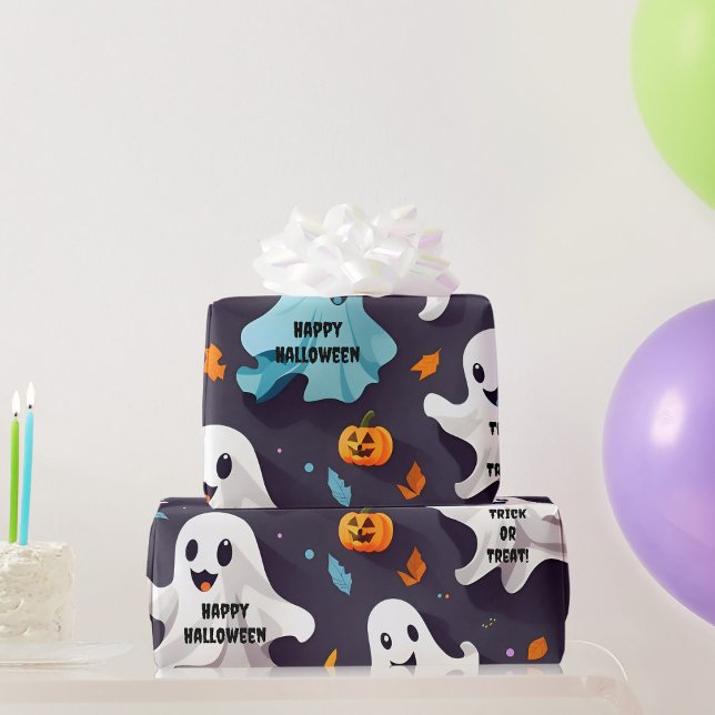 Papel De Presente Feliz Halloween Mini Ghosts Wrappaper (Criador carregado)