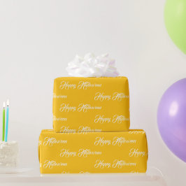 Papel De Presente Feliz Halloween personalizado amarelo e branco