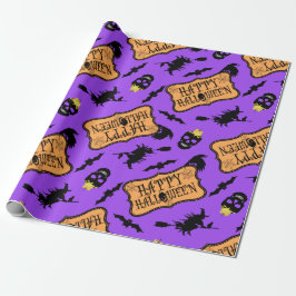 Papel De Presente Feliz Halloween Roxo