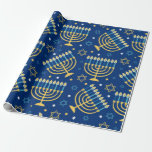 Papel De Presente Feliz Hanukkah Blue Star de David Menorah Wrapping<br><div class="desc">Feliz Hanukkah,  velas,  estrela de David,  Menorah,  papel de embrulho de padrão azul.</div>
