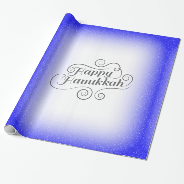 Papel De Presente Feliz Hanukkah com fundo azul branco de 2 tons (Desenrolado)