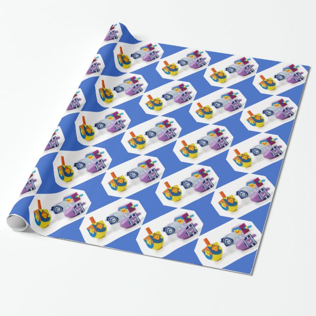 Papel De Presente Feliz Hanukkah Dreidls Gift Wrap (Desenrolado)