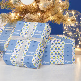 Papel De Presente Feliz Hanukkah Estrelas de Davi em Aquarela