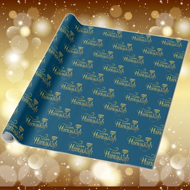 Papel De Presente Feliz Hanukkah Menorah Wrappaper (Criador carregado)