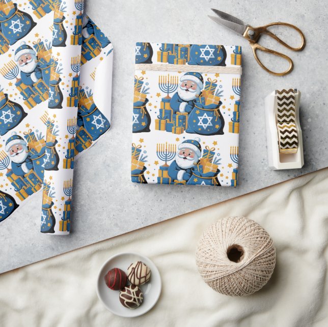 Papel De Presente Feliz Hanukkah Papai Noel  (Artesanato)