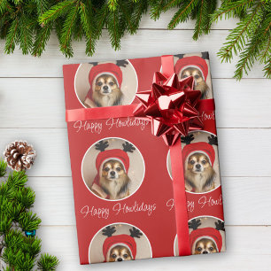 Papel De Presente Feliz Howlidays Red Dog Pet Photo