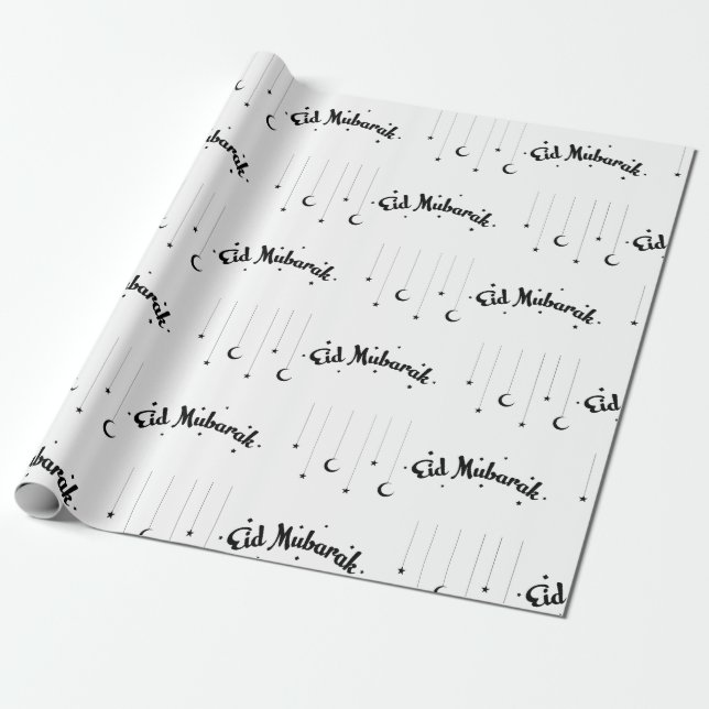 Papel De Presente Feliz Livro Branco Eid Al-Fitr Mubarak (Desenrolado)