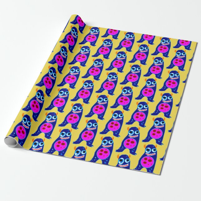Papel De Presente FELIZ MONSTER BLUE MONSTER Wraptor Paper (Desenrolado)