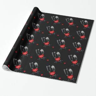 Papel De Presente Feliz Namorados Champagne Óculos Fluxos Corações V