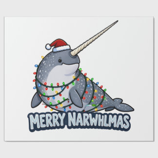 Papel De Presente Feliz Narwhalmas Luzes de Natal do Narval Engraçad