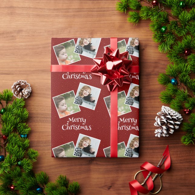 Papel De Presente Feliz Natal 2 fotos e estrelas personalizadas (Presente de Natal)