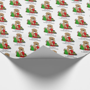 Papel De Presente Feliz Natal 2 Goldendoodle (ouro vermelho)
