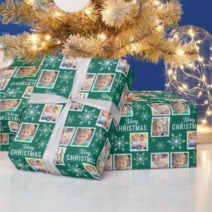 Papel De Presente Feliz Natal 4 Fotos Floco de Neve Natal Verde