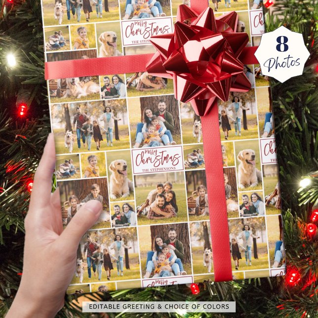 Papel De Presente Feliz Natal 8 Foto Colagem Vermelha Personalizada (Criador carregado)
