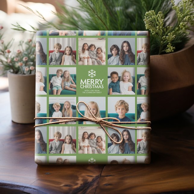 Papel De Presente Feliz Natal 8 Foto Collage - família de flocos de  (Personalized Photo Wrapping Paper)