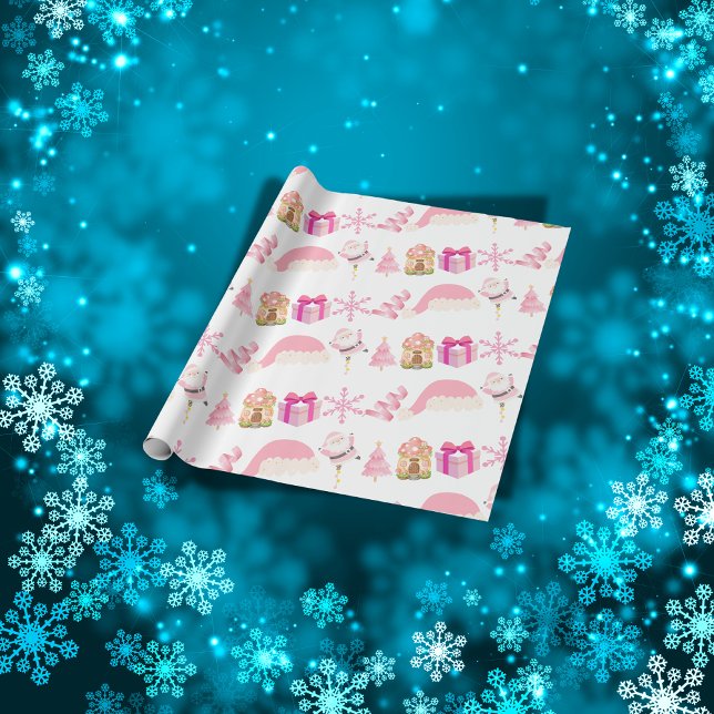 Papel De Presente Feliz Natal a Rosa em Branco | (Criador carregado)