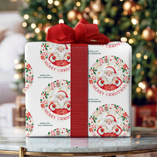 Papel De Presente Feliz Natal Água-forte Santa Personalizado