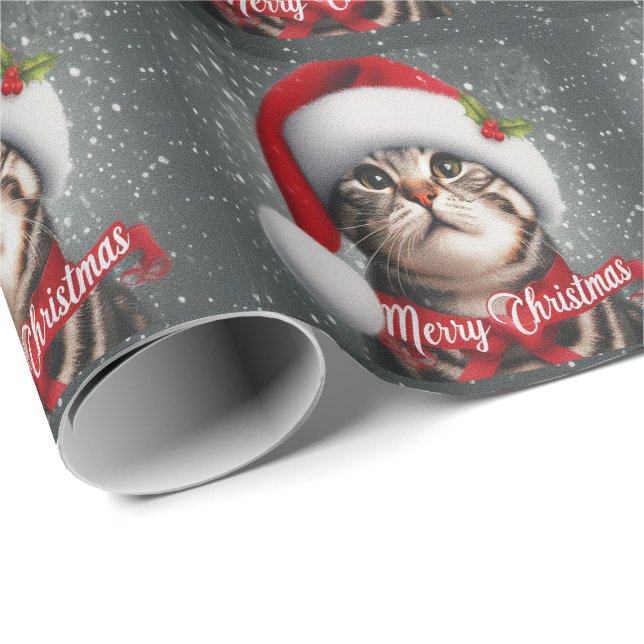 Papel De Presente Feliz Natal Americano de Cabos-Secos Cat, Papais n (Ponta do rolo)