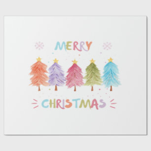 Papel De Presente Feliz Natal Árvores Coloridas Essencial