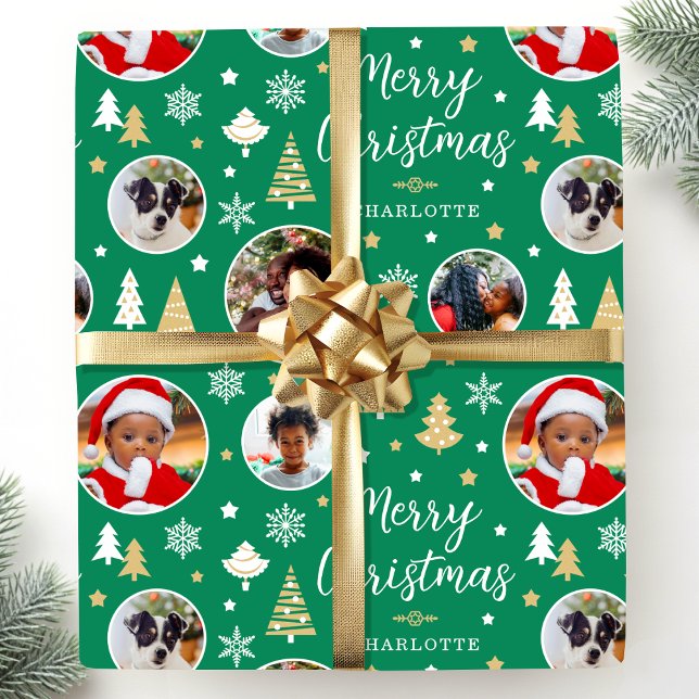 Papel De Presente Feliz Natal Árvores Festivas Foto de Médio Verde (Criador carregado)