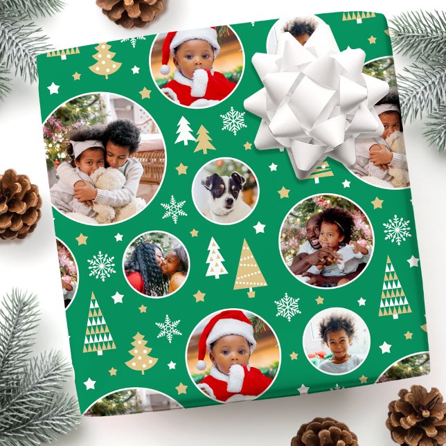 Papel De Presente Feliz Natal Árvores Neves Flocos de Foto Médio Ver (Criador carregado)
